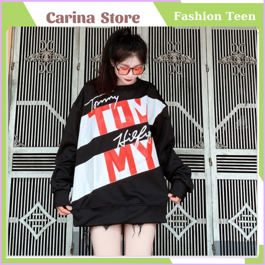 ÁO  Swt Tomy Dáng Rộng Cổ Tròn Dài Tay