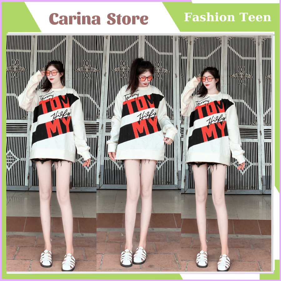 ÁO  Swt Tomy Dáng Rộng Cổ Tròn Dài Tay