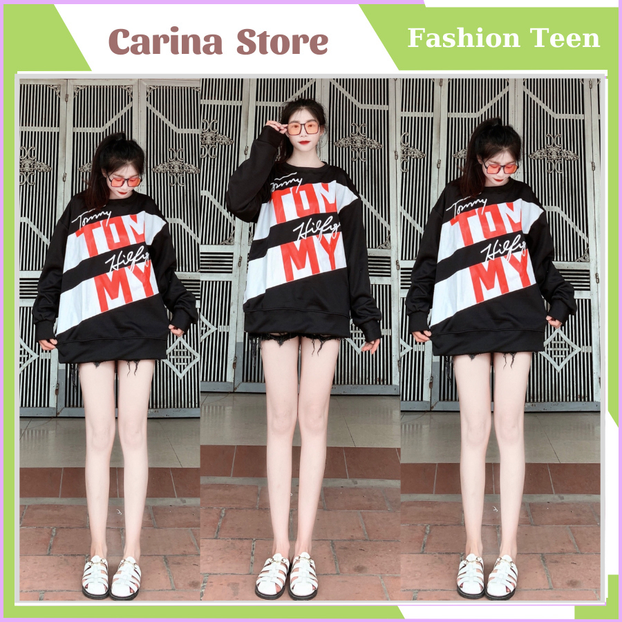 ÁO  Swt Tomy Dáng Rộng Cổ Tròn Dài Tay