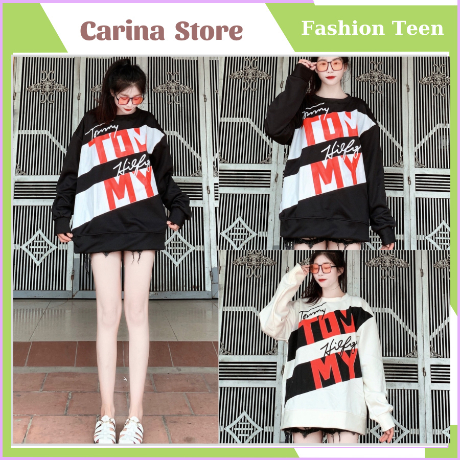 ÁO  Swt Tomy Dáng Rộng Cổ Tròn Dài Tay