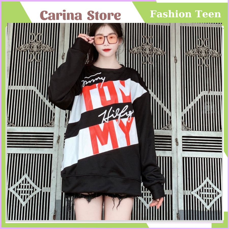 ÁO  Swt Tomy Dáng Rộng Cổ Tròn Dài Tay