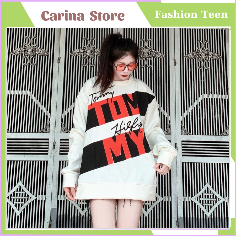 ÁO  Swt Tomy Dáng Rộng Cổ Tròn Dài Tay