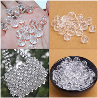 100g chuỗi hạt pha lê nhựa trắng trong suốt 6mm-20mm xỏ vòng, kết hạt, trang trí phụ kiện