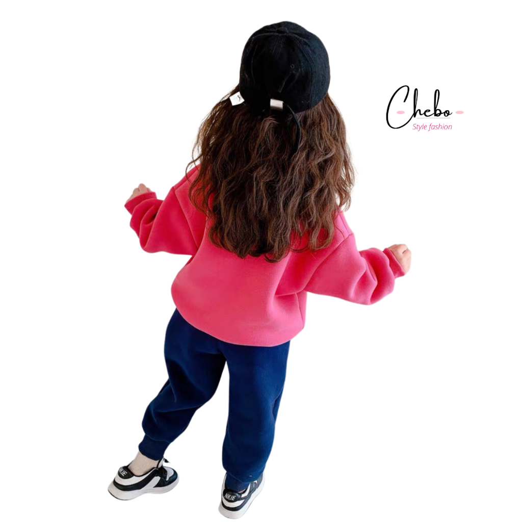 Bộ quần áo nỉ cho bé gái bé trai mặc mùa đông siêu ấm phong cách Hàn Quốc kute dễ thương, bộ nỉ bông Quảng Châu không xù