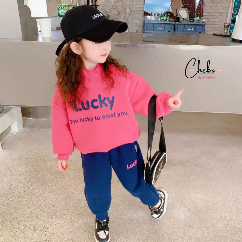 Bộ quần áo nỉ cho bé gái bé trai mặc mùa đông siêu ấm phong cách Hàn Quốc kute dễ thương, bộ nỉ bông Quảng Châu không xù