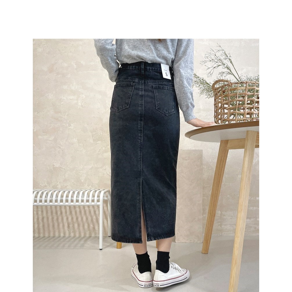 Chân Váy Jean Dáng Dài MyLove Cạp Sẻ Sau, Váy Jean Dáng dài Phong Cách Hàn Quốc