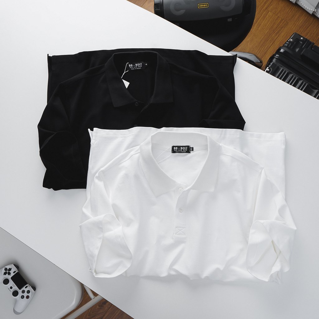 - ÁoThun Polo Nam Trơn Chất Cotton Màu Trắng - Đen Fom Bigsizemen 80 - 130kg