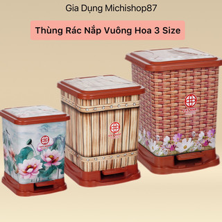 Thùng rác bật nắp vuông 3 Size Bé - Trung - Đại Nhựa Việt Nhật, Thùng rác đạp chân để văn phòng, gia đình