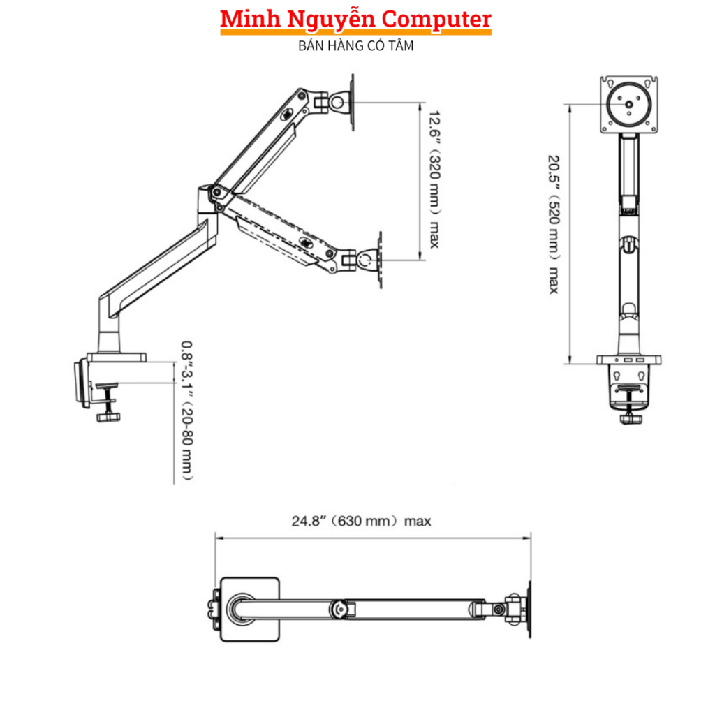 Arm màn hình máy tính NB G45, giá treo màn hình máy tính NB G45 dùng cho màn hình 22-40 inch, xoay 36 tải trọng 15kg