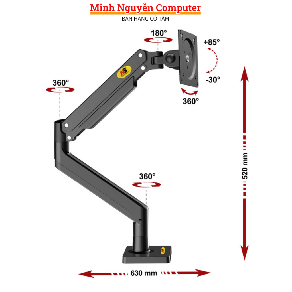 Arm màn hình máy tính NB G45, giá treo màn hình máy tính NB G45 dùng cho màn hình 22-40 inch, xoay 36 tải trọng 15kg