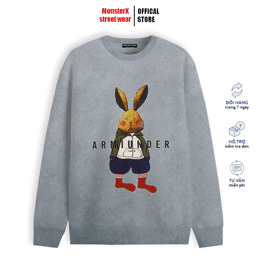 Áo dài tay trơn Nỉ Bông Unisex Monster X Street Thỏ Armi Sweater Ulzzang cặp đôi nam nữ form rộng oversize Hàn Quốc