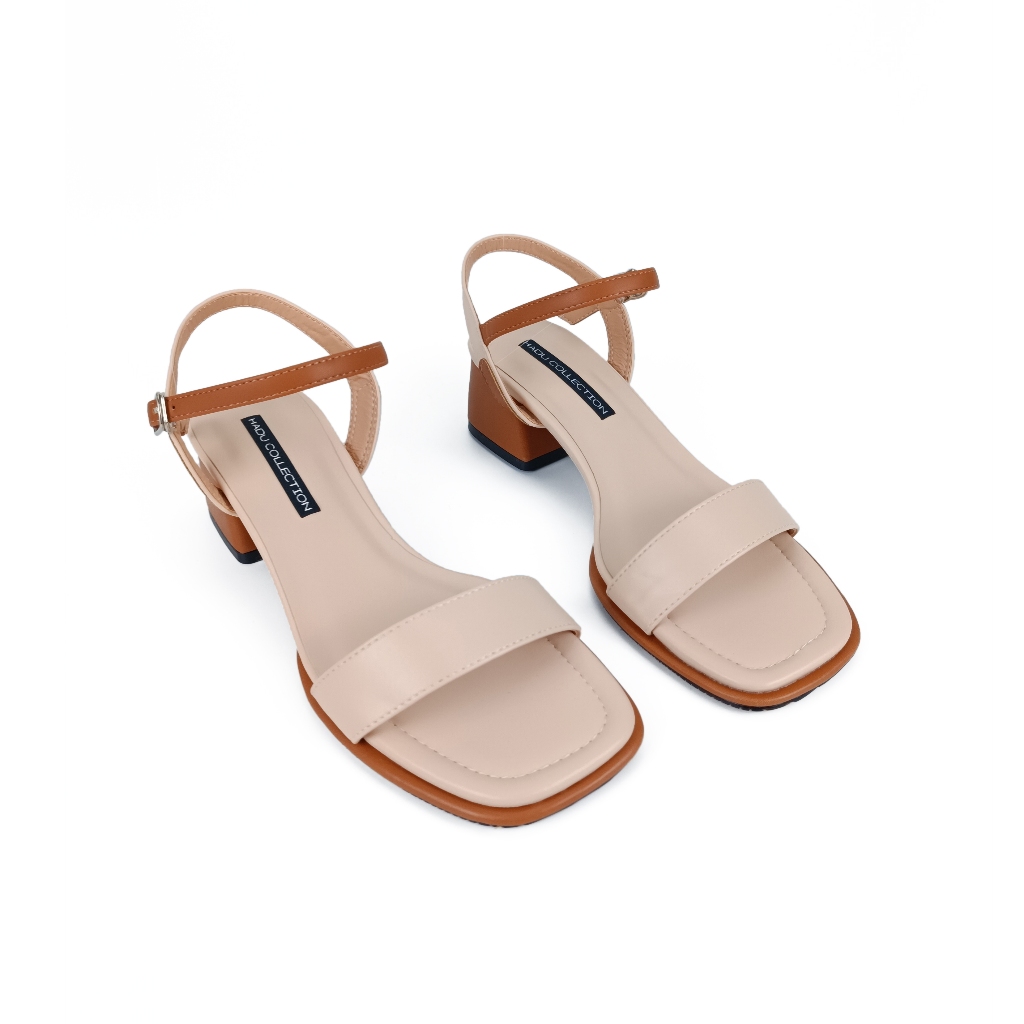 Giày Sandal Gót Vuông 5P Quai Ngang HADU M5100, Da PU Cao Cấp, Bảo Hành 24T