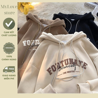 Áo Hoodie Nỉ Bông Form, Áo Khoác Nỉ Hoodie  Chữ FORTUNATE In Nổi Bật Hot Trend 2024