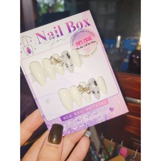 Móng giả nơ tim mix đá khối