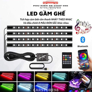 Đèn led gầm ghế nội thất ô tô nháy theo nhạc, phụ kiện led nội thất xe sang trọng loại 12 bóng 4 dải led 8 màu