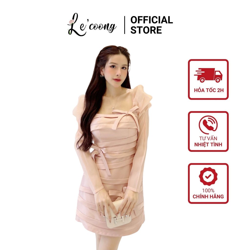 Váy Tiểu Thư Dáng Ngắn LECOONG V483 Đầm Đẹp Tay Dài Phối Nơ