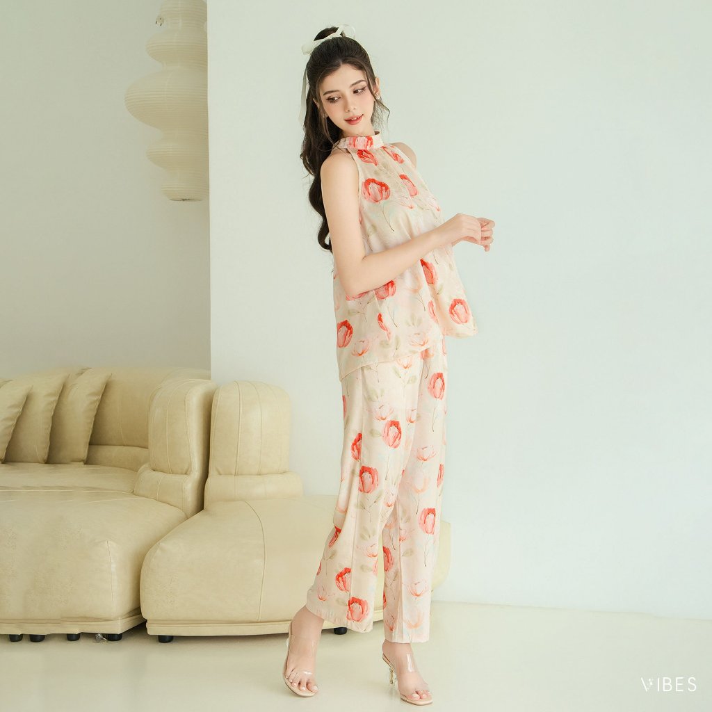 [O] VIBES Đồ bộ cổ yếm Lụa gấm Jolie Halter Long Set