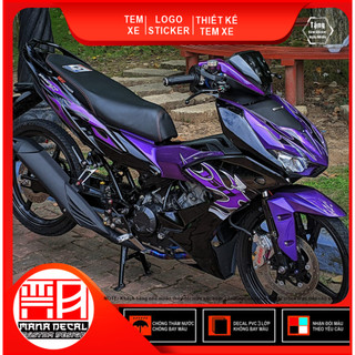 Tem dán rời xe Winnerx v3 mẫu lửa tím, tem dán xe bền màu chống thấm nước