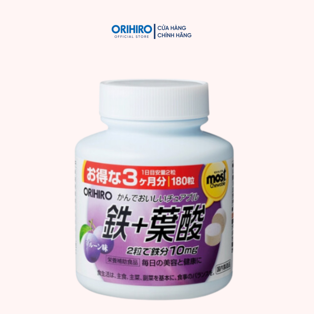 Viên nhai bổ sung Sắt Acid Folic Orihiro Most Chewable Iron 180 viên