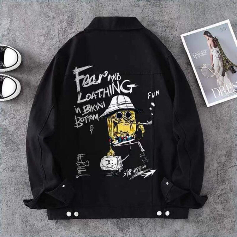 Áo khoác jeans đen Stitchohana nam nữ sumisu shop