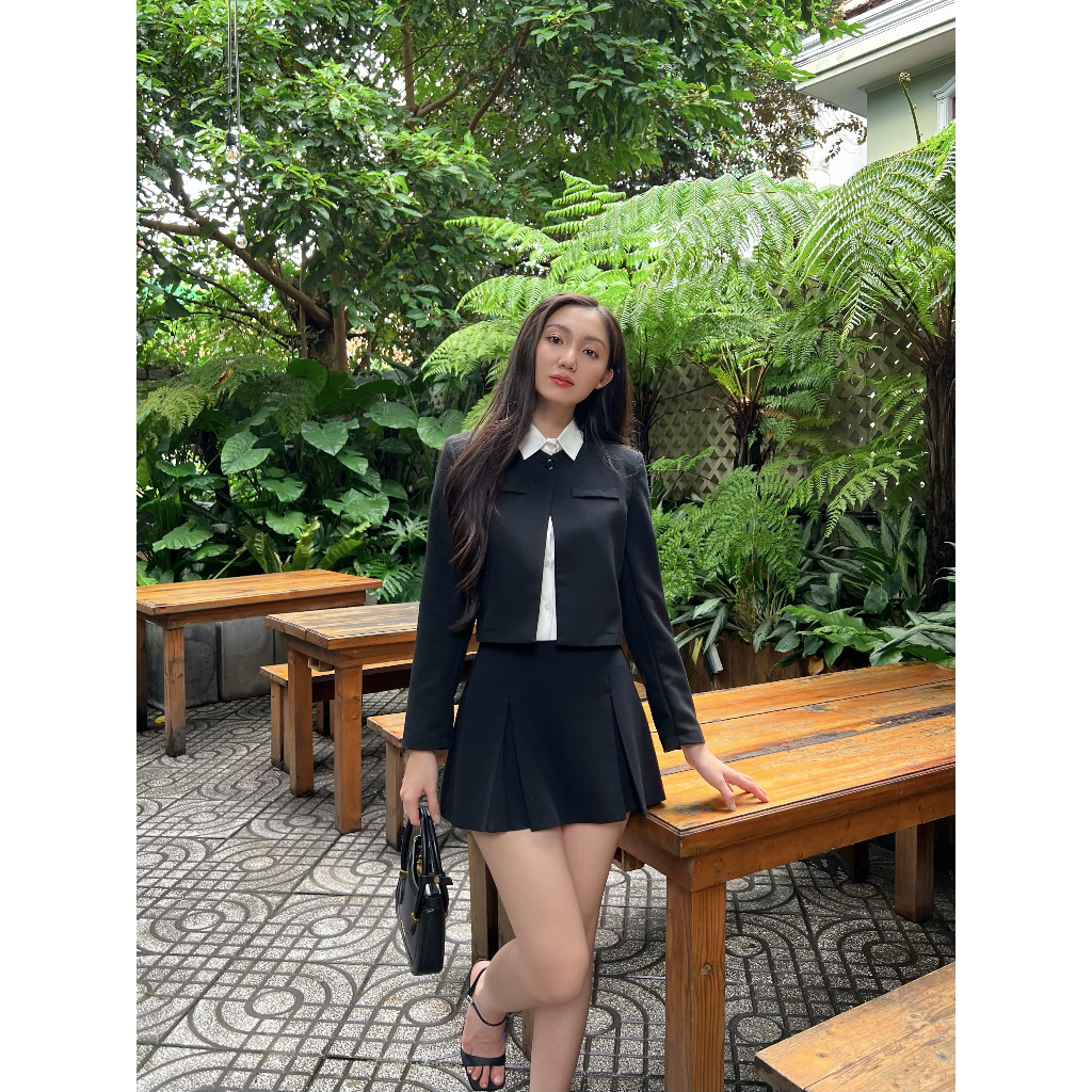 DALLA Áo blazer croptop cổ tròn