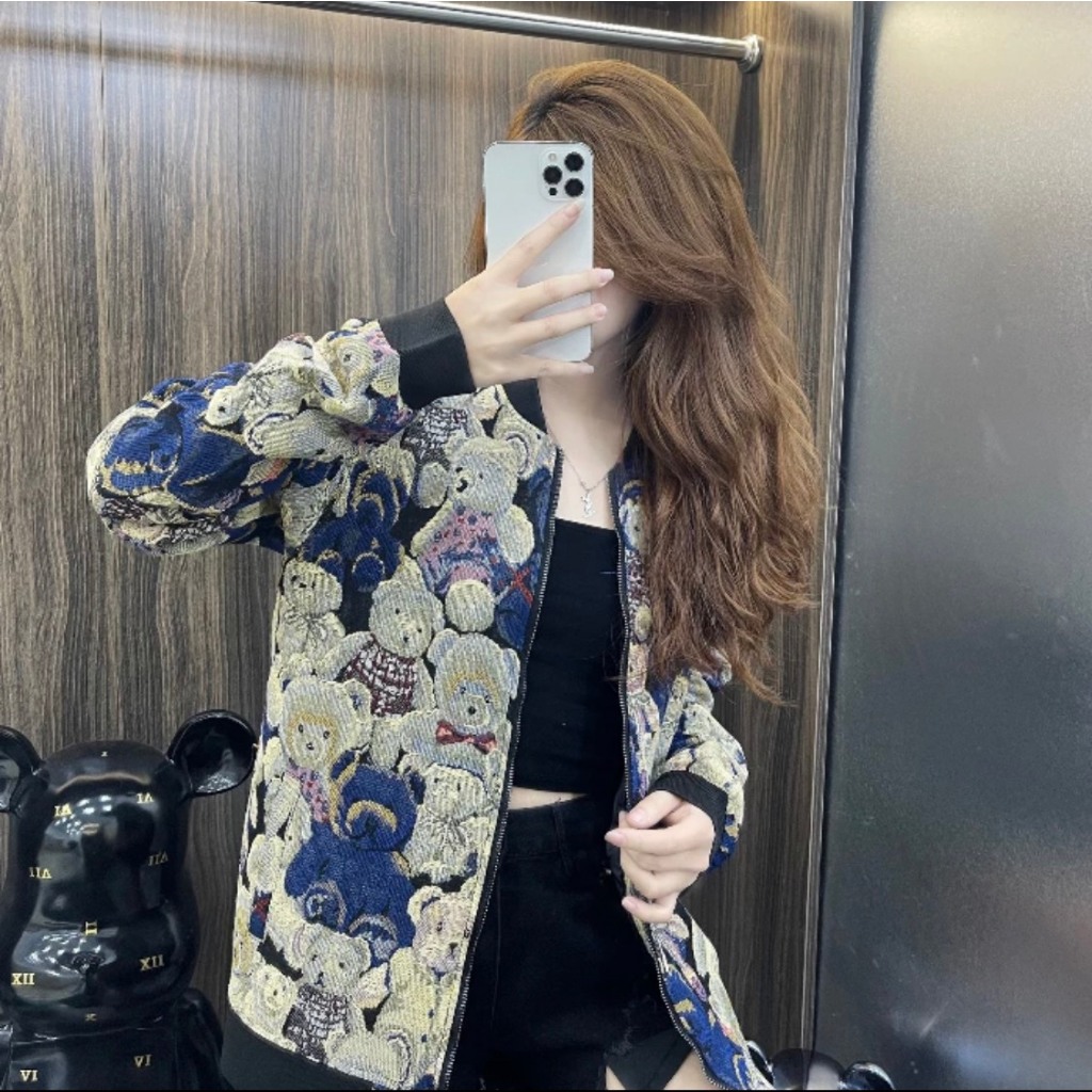 Áo Khoác Bomber Gấu Mochino Chất Vải Gấm 2 Lớp Cao Cấp - Áo Khoác Bomber Nam Nữ Hottrend 2023