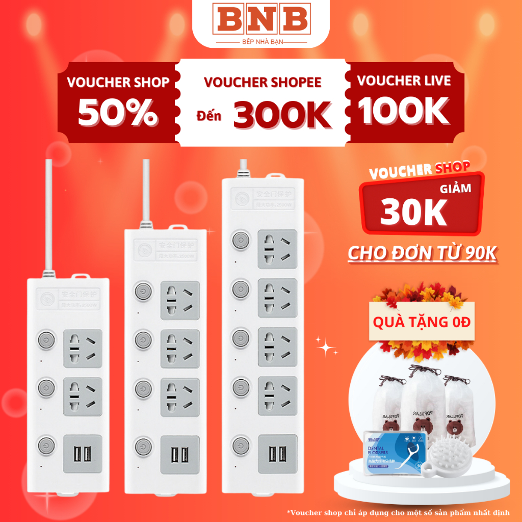 Ổ Điện Thông Minh Đa Năng Ổ Cắm Điện Chống Giật 2 Cổng USB 5v Sạc Nhanh, Chịu Tải 2500W, Tiết Kiệm 30 Kilowatt H Dây Nối