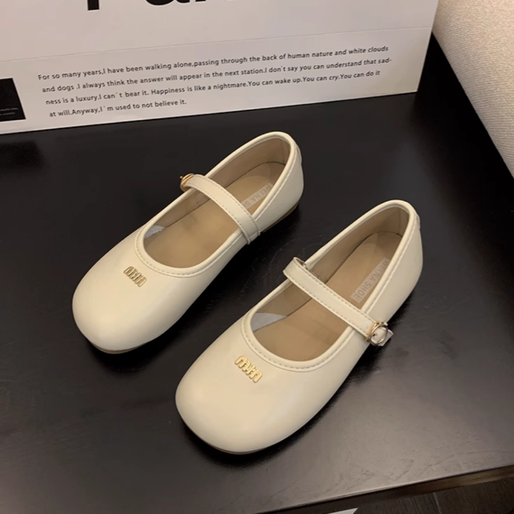 Giày búp bê đế dẻo khóa chữ Min mũi tròn retro cổ điển thoải mái cho nữ hàng Quảng Châu  BB1