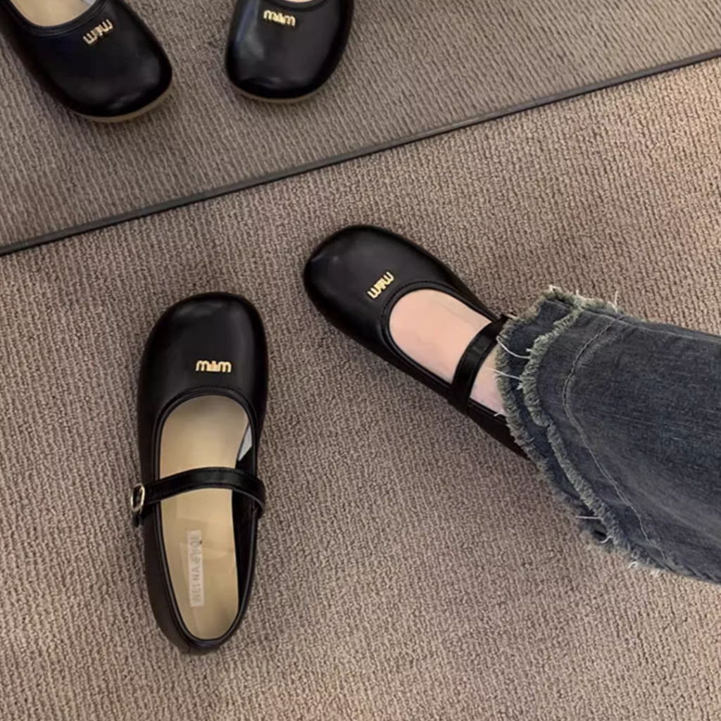 Giày búp bê đế dẻo khóa chữ Min mũi tròn retro cổ điển thoải mái cho nữ hàng Quảng Châu  BB1