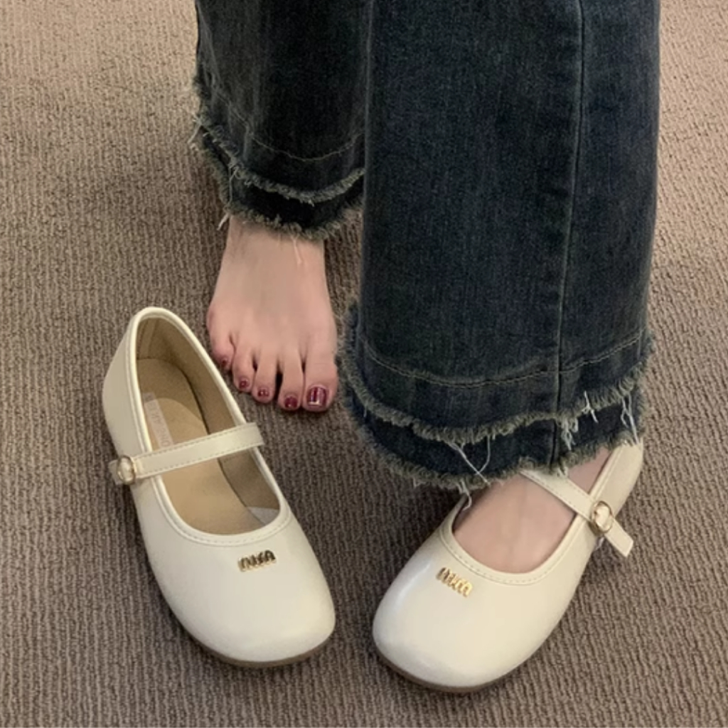 Giày búp bê đế dẻo khóa chữ Min mũi tròn retro cổ điển thoải mái cho nữ hàng Quảng Châu  BB1