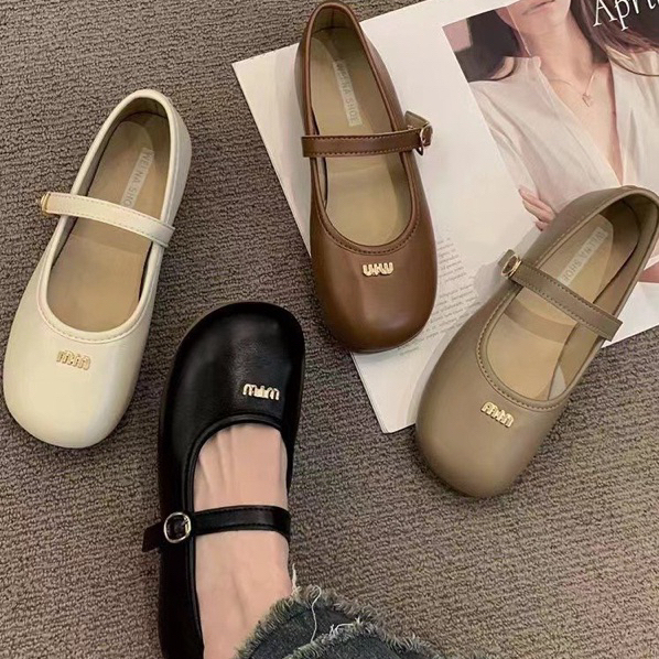 Giày búp bê đế dẻo khóa chữ Min mũi tròn retro cổ điển thoải mái cho nữ hàng Quảng Châu  BB1