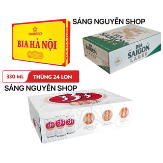 Thùng 24 lon Bia Hà Nội / Bia 333 / Bia Sài Gòn - HABECO (330ml/lon)