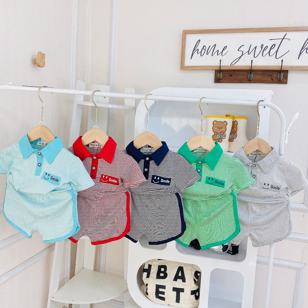 [ Full Size(6-26kg) Bộ Cộc Tay Minkey Baby Phối Cổ PoLo Chất Sọc Dệt Mềm Mịn Cho Bé Trai -Bé Gái Minky MOM