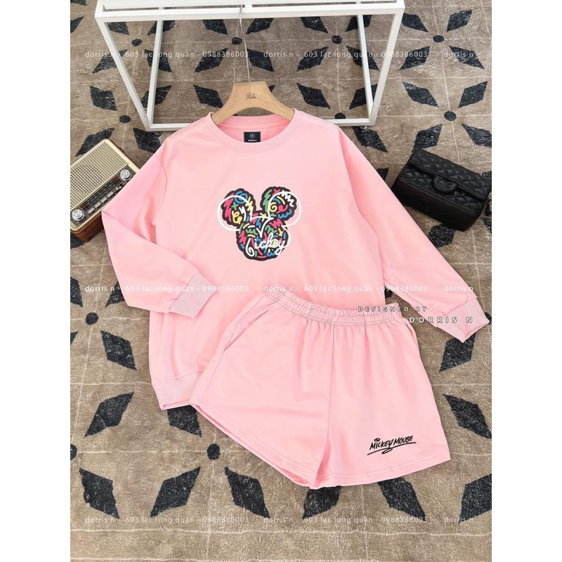 Áo dài tay thu đông sweater in mickey vằn màu