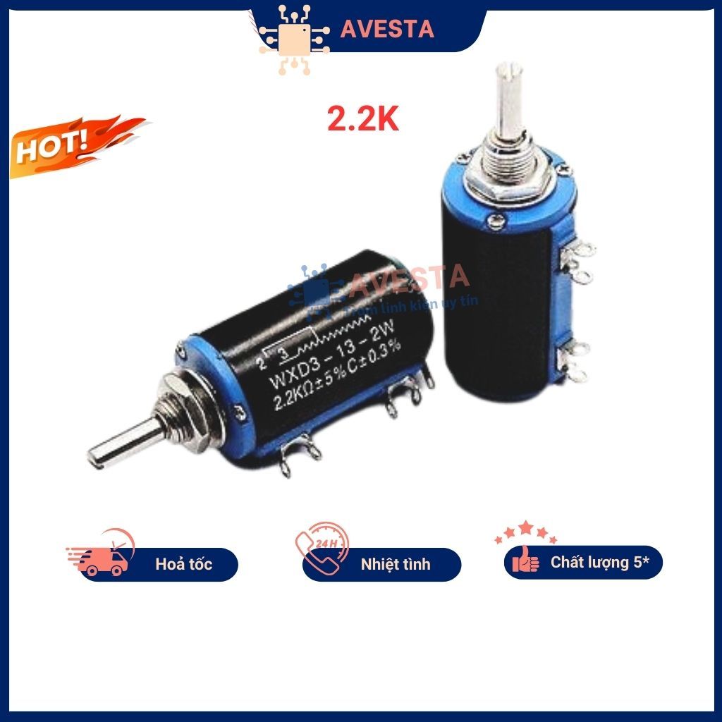 Chiết áp đơn 2.2K WXD3-13-2W xoay nhiều vòng chính hãng Avesta