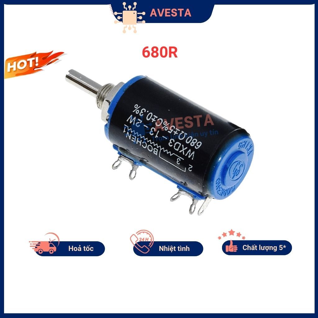 Chiết áp đơn 680R WXD3-13-2W xoay nhiều vòng Avesta