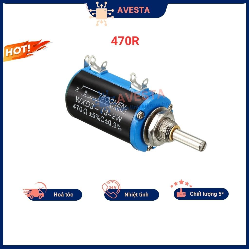 Chiết áp đơn 470R WXD3-13-2W xoay nhiều vòng Avesta