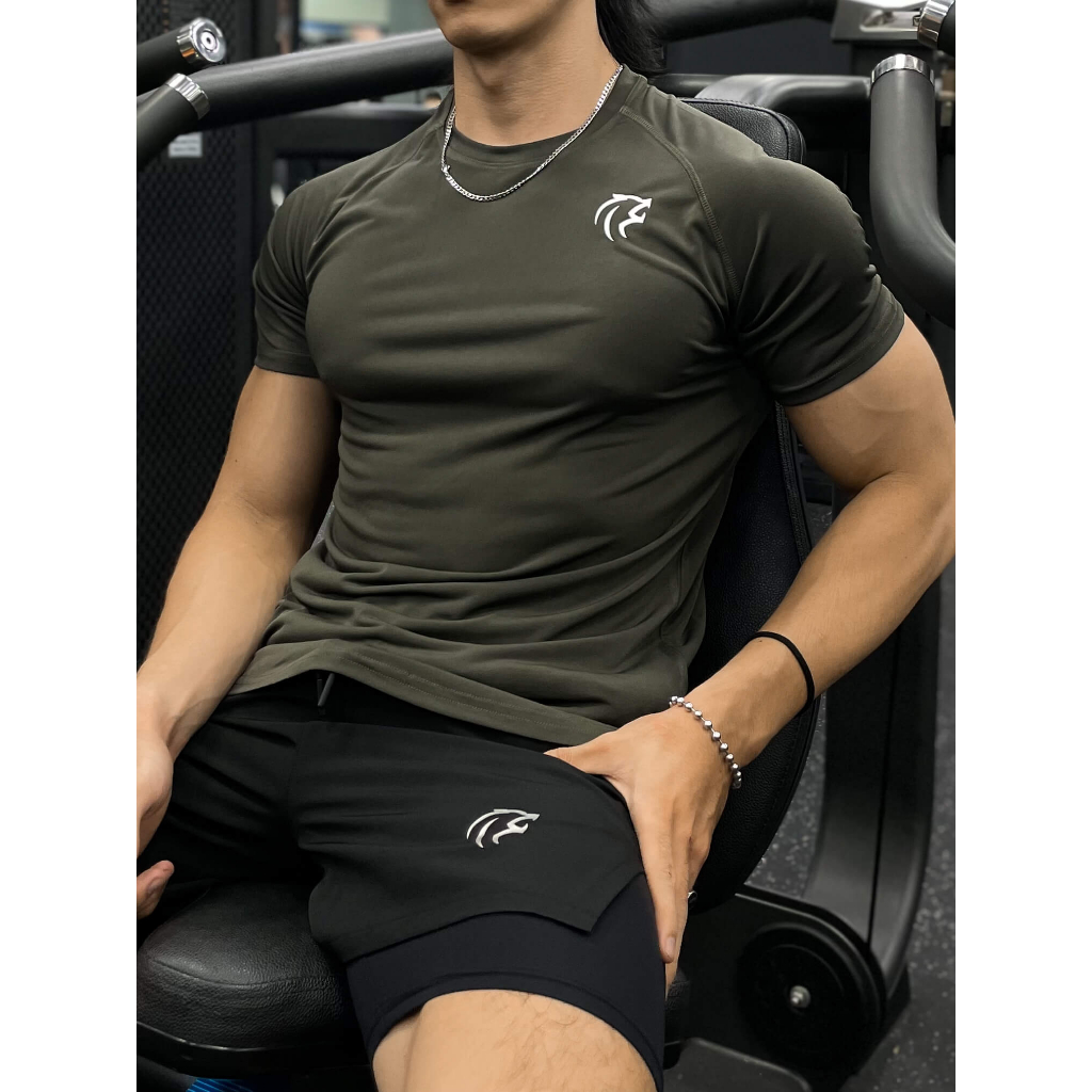 Áo thể thao tập gym nam Gymlab form fit nhiều màu vải poly thoáng mát - SILVER LOGO