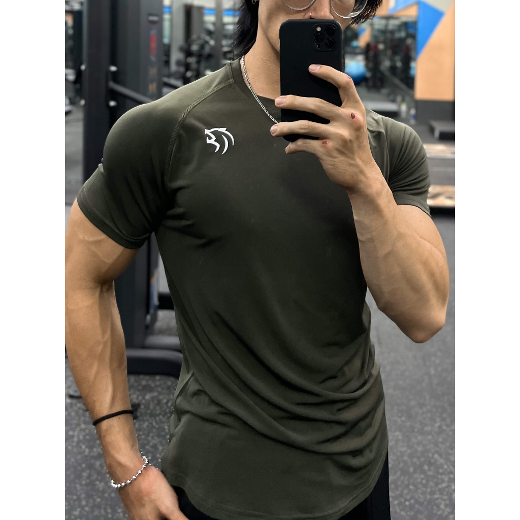 Áo thể thao tập gym nam Gymlab form fit nhiều màu vải poly thoáng mát - SILVER LOGO