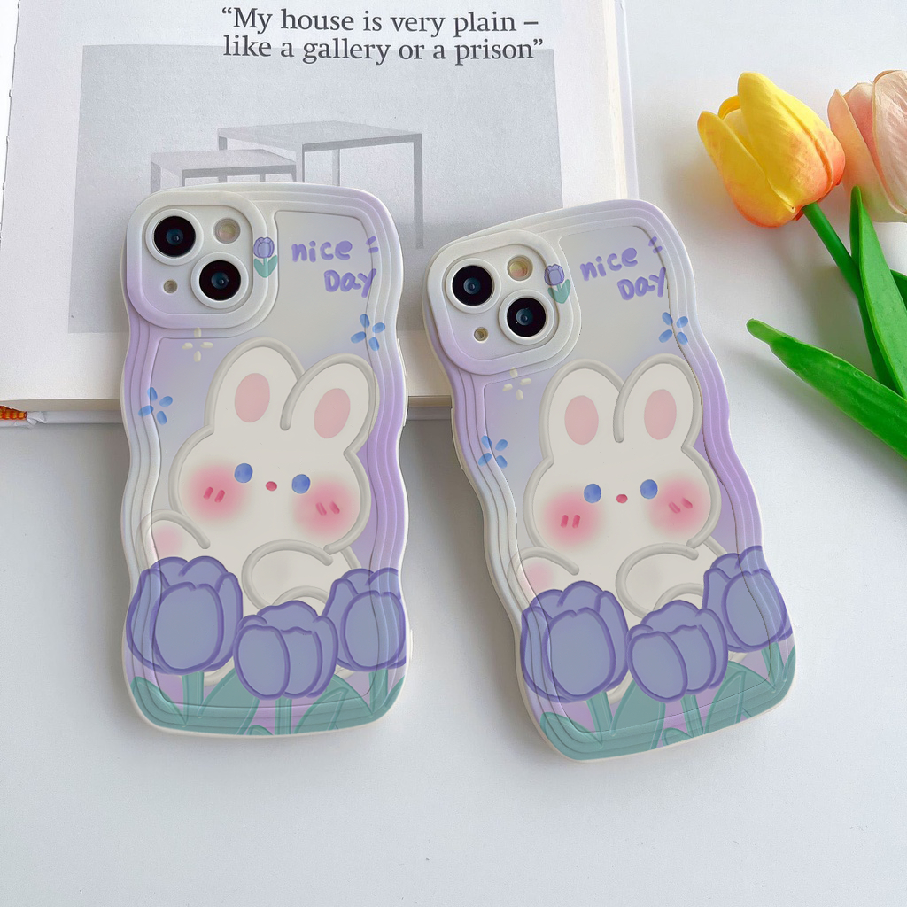Ốp lưng iPhone BVC Cạnh Sóng Thỏ Tím Hoa Tulip Thơ Mộng cho iphone 6/6s/7/8/x/xr/xs/11/12/13/14/plus/pro/max - sm1554
