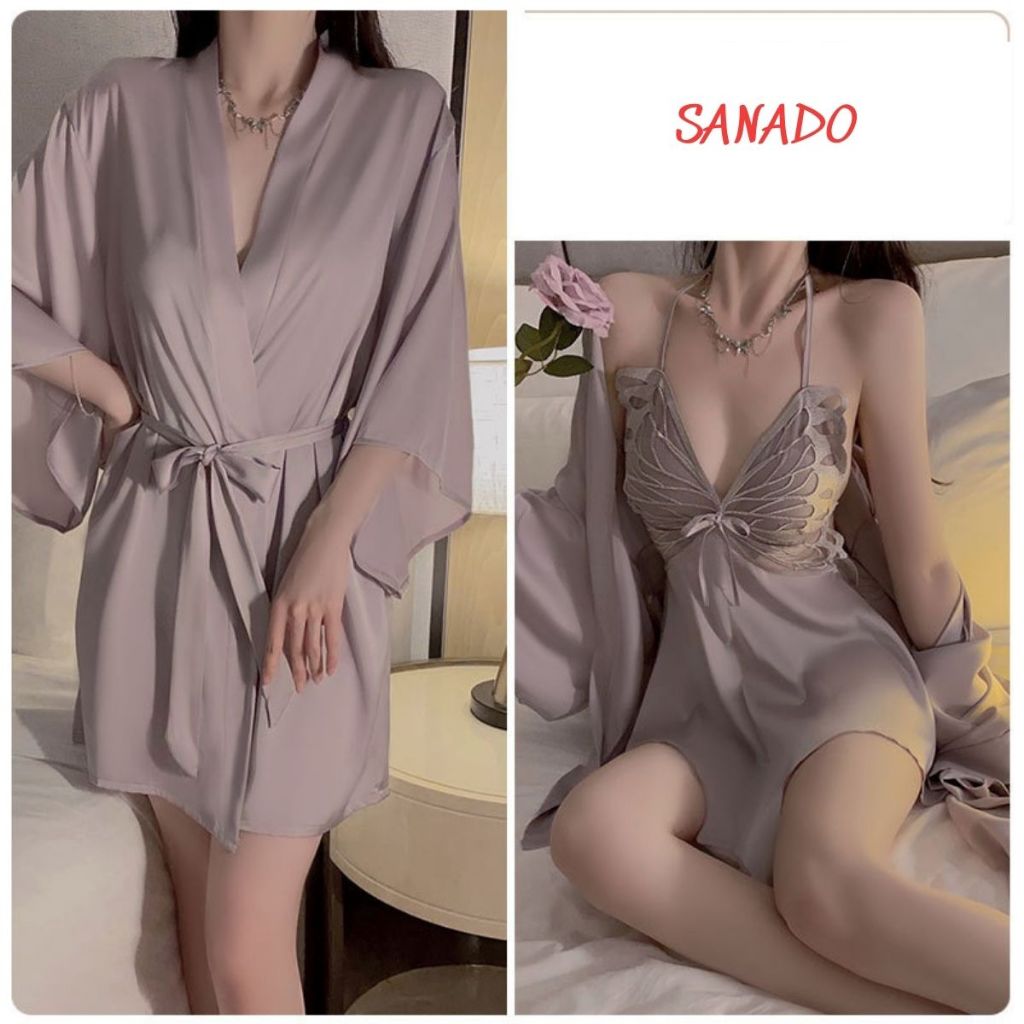Sét áo choàng kèm váy ngủ lụa Sanado hàng quảng châu cao cấp SC59