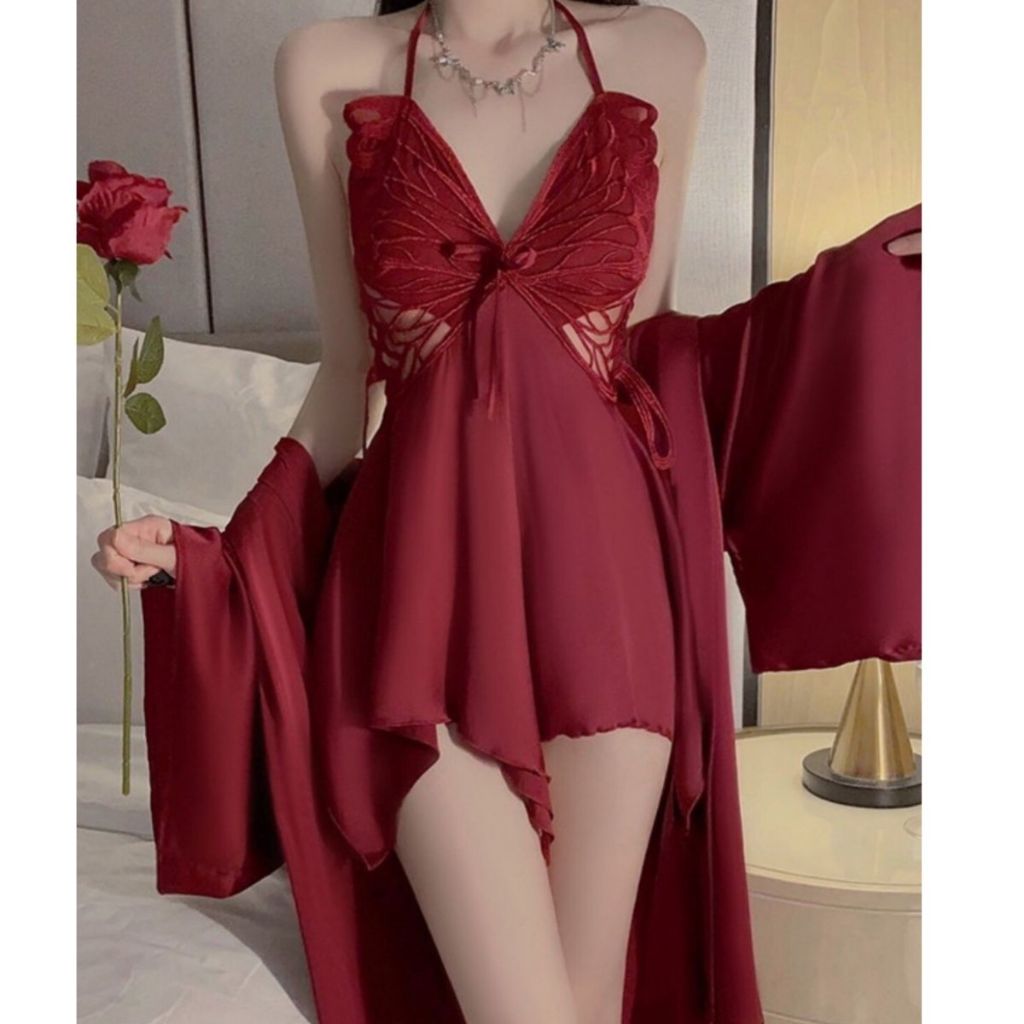 Sét áo choàng kèm váy ngủ lụa Sanado hàng quảng châu cao cấp SC59