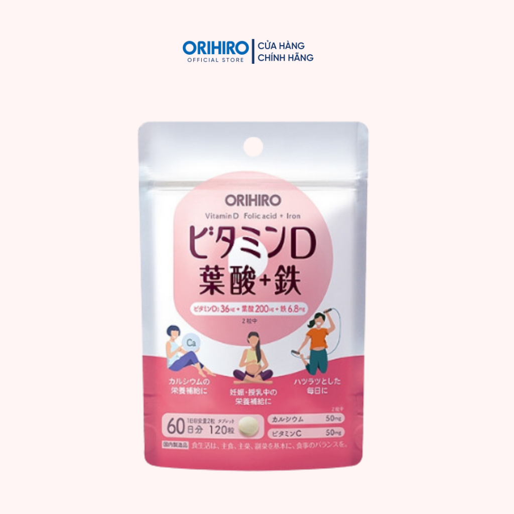 Viên uống bổ sung vitamin D axit folic sắt Orihiro 120 viên