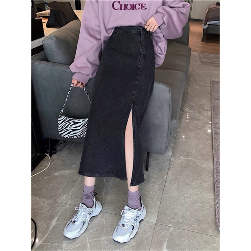 Chân váy jean dài xẻ tà bigsize ulzzang order
