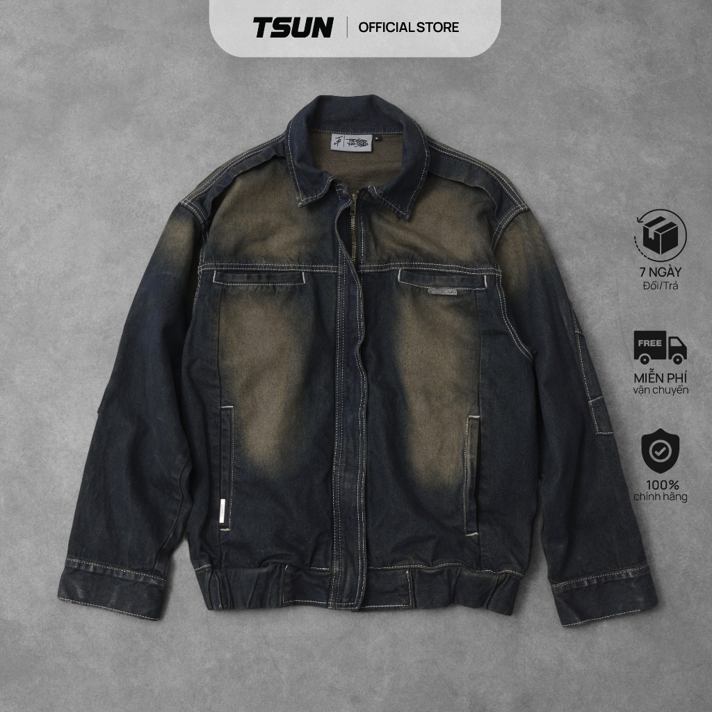 Áo Khoác TSUN Indigo Washed Denim Jacket - [UNISEX] - Jeans - Thêu