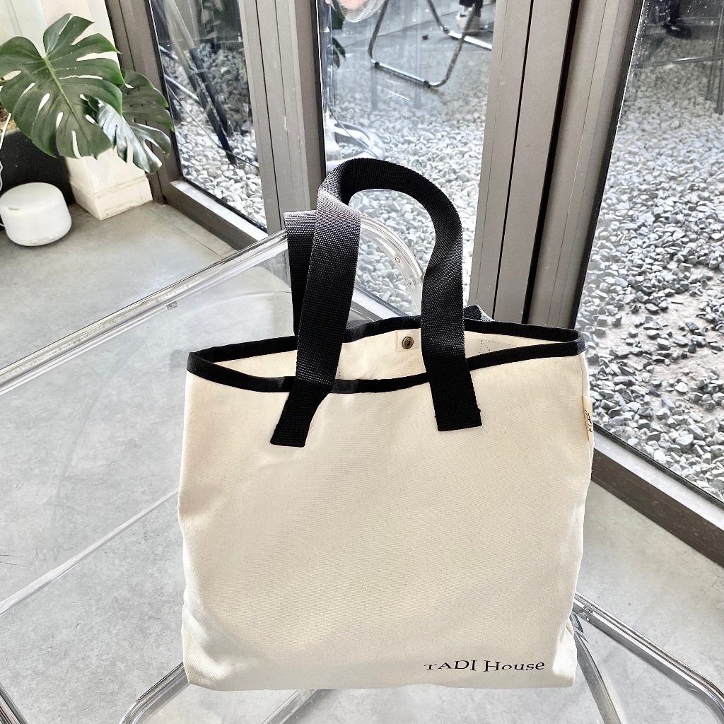 Túi Tote Đeo Chéo Vải Bố Canvas Mộc Unisex Vintage Tadi House Màu Trắng Trơn Kem