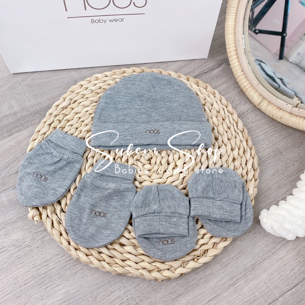 Set Phụ Kiện Sơ Sinh Nous Mũ, Bao Tay Chân Cho Bé Từ 0-4 Tháng