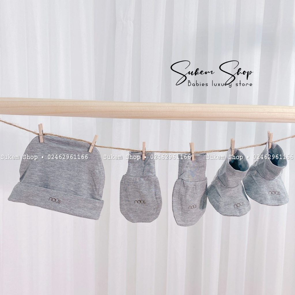 Set Phụ Kiện Sơ Sinh Nous Mũ, Bao Tay Chân Cho Bé Từ 0-4 Tháng