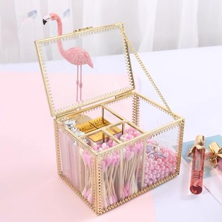 Hộp đựng mỹ phẩm, bông tẩy trang mạ vàng sang trọng hàng có sẵn