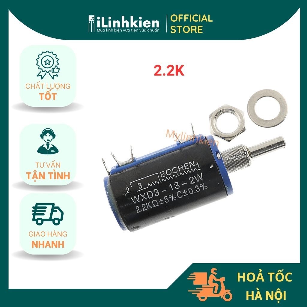 Chiết áp đơn 2.2K WXD3-13-2W xoay nhiều vòng chính hãng